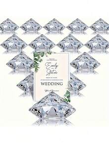 Crystal Clear Acrylic Diamond Shaped Place Card Holder - Includes Place Cards, Square Table Number Card Holder With Diamond Face Design, Suitable For Wedding Reception Seating Cards, Numbered Dining Tables, Party Table Number Plates, Event Meal Table Card Clips - Multicolor - View 10