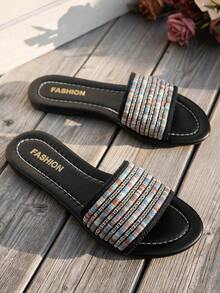 Women's Bohemian Beach Holiday Sandals, Fashionable Casual Comfortable Slip-On Sandals, Women's Summer Slip-On Flat Sandals - Black - View 10