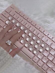32 Nail Crystal Transparent Enlarged Mother Keycap Stickers, Nail Typing Artifact Keyboard Stickers, Nail Typing Assistant With Raised 3D Long Nails, Dedicated Transparent Decoration That Does Not Damage Nails, Transparent DIY Keyboard Cap Self-Adhesive Office Mother Nail Protection, Transparent Glass Material, (With Free Round Seamless Nano Transparent Adhesive) - Clear - View 4