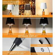 3 Colors Dimmable Bottle Lamp LED Table Lamp Rechargeable Night Lamp Stepless Dimming For Parties Bars Wine Bottles Restaurants - D-trắng - Xem 5