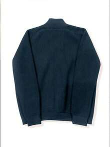 Thick Men's Solid Color Minimalist Casual Long Sleeve Cardigan Sweater - Navy Blue - View 2