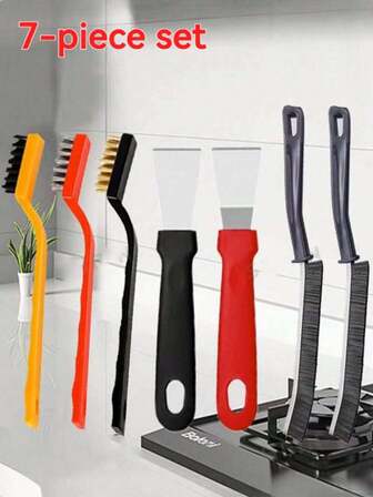 7-delars set, köksrengöringssats, rengöringsspade för frostborttagning, elektrisk stålborste, tvättmaskin, köksgasspis, köksfläkt, kastruller och stekpannor, borstar för borttagning av tunga oljefläckar, rengöringsmedel