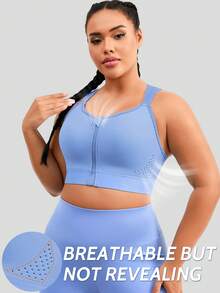 1 Stück Sport-BH-Tanktop in Große Größen für alle Jahreszeiten mit Frontreißverschluss, Cut Out Rückendesign mit verstellbaren Trägern, Rückenstütze, Brustlift und Korrektur von Hängung, Fitness-BH - Blau - Übersicht 2