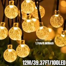 Luces de cadena de bola de cristal solar para exteriores 5m/7m/12m - 20/50/100 LED, 8 modos de iluminación, luces de jardín impermeables, adecuadas para patio, camping, cenador, pared, ventana, fiesta, boda, terraza, Navidad, decoración de San Valentín - Verde Oscuro - Ver 20