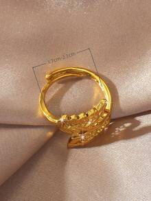 1枚优雅百搭的24K镀金镂空叶子设计可调节戒指，适合女士日常佩戴 - 金黃色 - 查看 3