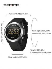 SANDA 2199 Nouvelle montre électronique numérique mode homme, multifonction étanche avec alarme, rétroéclairage coloré, montre pour étudiant - Noir - Voir 6