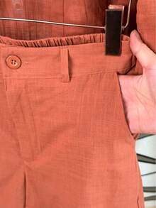 Linen Shirt And Shorts Set (2 Pieces) - Coral Pink - View 3