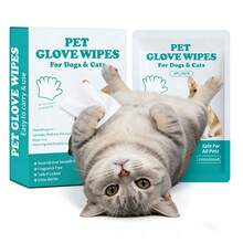 6 toallitas por paquete Toallitas Pet Glove + Toallitas limpiadoras universales para gatos y perros Sin fragancia, hipoalergénicas / Material de doble cara Adecuadas para la limpieza diaria del pelaje / Cuidado durante las salidas / Aseo de mascotas pequeñas Limpian y desodorizan / Acondicionan y suavizan el pelaje No se pegan después de su uso / Seguras si se lamen Cómodo envase individual - Blanco - Ver 4