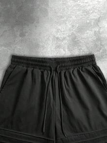 男士黑色褶皱休闲短裤，街头风，夏季 - 黑色 - 查看 7