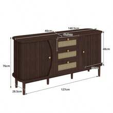 Sideboard, Rattan Chest Of Drawers, Chest Of Drawers With Sliding Doors, Adjustable Shelves, Curved Top - Natural Color - View 4
