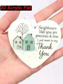 2D平面心形亚克力挂饰，“像你一样珍贵的邻居”字母印花，节日礼物，适用于背包、汽车后视镜和家居装饰，圣诞装饰品 - 彩色 - 查看 1