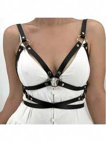 Women's Sexy Gothic Black Punk Crop Top Camisole With Straps, Suitable For Carnival Parties And Daily Wear - Black - View 6