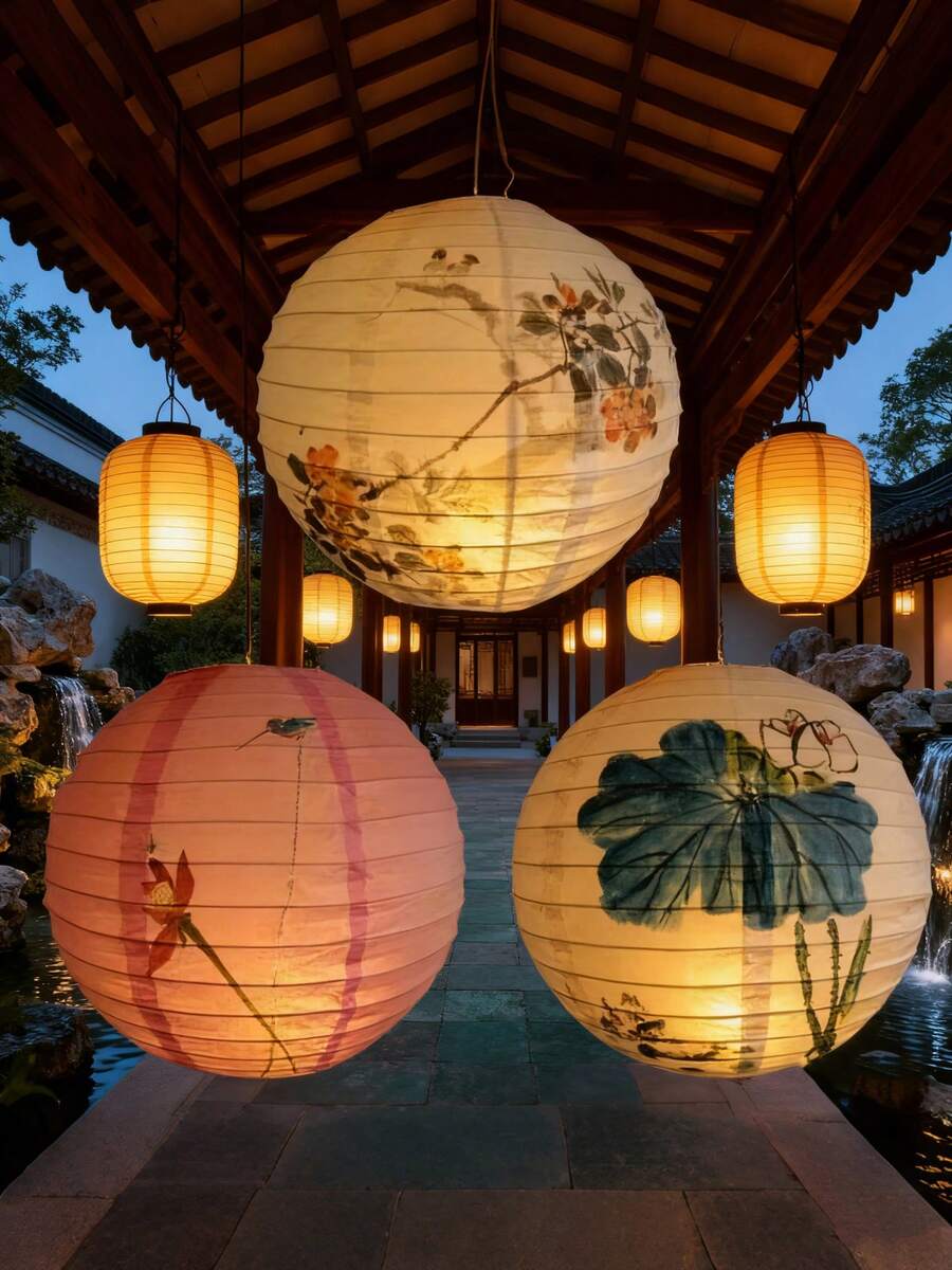 6pcs Chinese & Japanese Style Round Paper Lanterns, Decorative For Hanging At Birthday, Wedding, Christmas, Bridal Shower And Home Party - Various - View 1