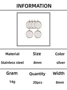 20pcs 8/10/12/14/16/18/20/25mm Stainless Steel Round Blank Base Set, DIY Cabochon Gem Tray Pendant Trays For Jewelry Making - Silver - View 12