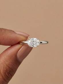 1-3克拉优雅椭圆形锆石四爪戒指，925纯银复古派对生日戒指，时尚首饰，生日礼物 - 銀色 - 查看 3