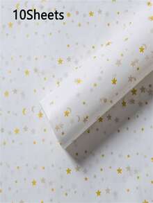 10/20 Sheets Of Gold/Black Moon And Star Patterned Tissue Paper | 20*27in Inches. Suitable For Valentine's Day, Wedding Season, Ramadan, Bouquet Wrapping, Gift Box Lining, Birthday Gift Wrapping, Crafts - Multicolor - View 10