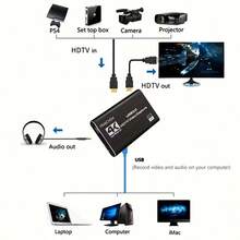 4K 高畫質電視影片擷取卡，支援 1080P 60 幀率，USB 3.0 介面，免驅動即插即用，適用於遊戲、直播、會議、行動錄影設備及串流影片電子設備 - 黑色 - 查看 6