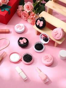 1/12支装粉色蝴蝶结迷你发梳，带折叠镜 - 顺发按摩梳，适合旅行、手提包、派对礼品、2026新年礼物 - 彩色 - 查看 7