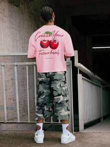 Manfinity Streetrush Manfinity Streetrush Men's Colorful Summer Fruit Print Relaxed Fit T-Shirt, Comfortable Oversized T Shirt, Graphic Cropped Graphic Tee, Men  Graphic Tees ,Street Wear, Graphic Tees Crop Cropped T Shirt Graphic,Hip-Hop Street,Boy Friend Gifts,Graphic Tees Men - 淺粉色 - 查看 3