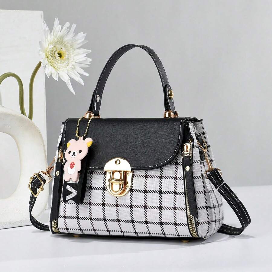 Small Purses And Handbags For Women Fashion Teenage Girls Crossbody Bag Lightweight Shoulder Bag Plaid Pattern Satchel - màu đen - Xem 1