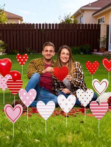 6个特大号红色、粉色、白色心形情人节装饰品，可爱心形装饰，适合用作情人节树顶装饰、家居和婚礼装饰 - 彩色 - 查看 3