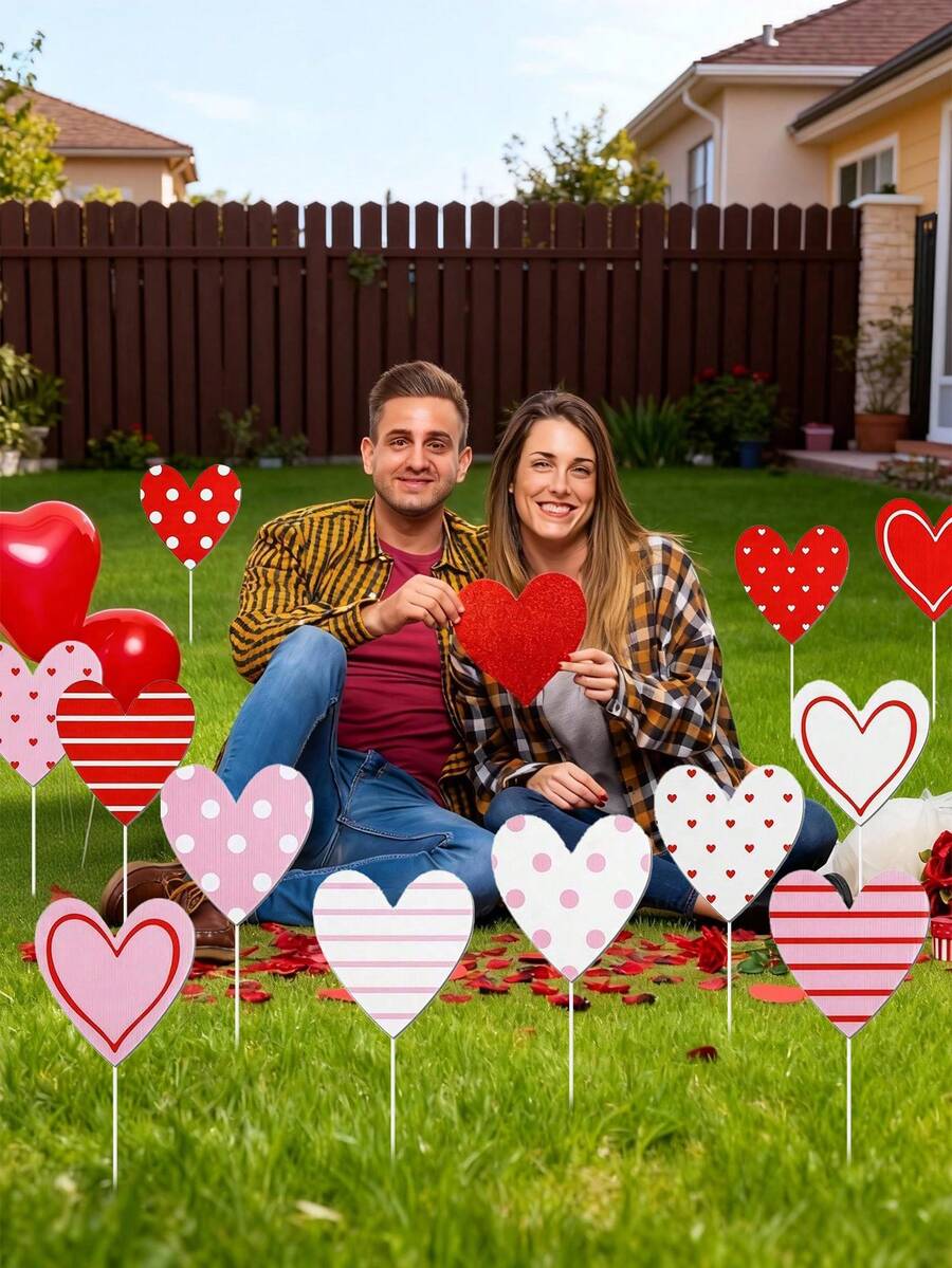 6pcs Extra Large Red, Pink, White Heart Shaped Valentine's Day Decorations, Lovely Heart Decor, Suitable For Valentine's Day Tree Topper, Home & Wedding Decoration - Multicolor - View 1