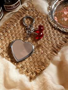 1pc Elegant Valentine's Day/Birthday Gift Silver Lipstick Net Keychain, Y2K Bag Charm Fashion Lipstick Hand Cream Chain Pendant, Heart Mirror Bow Cherry Keychain Car Key Chain - Silver - View 19