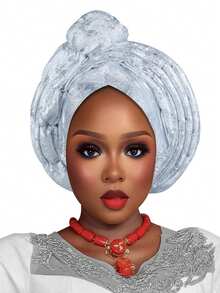 1pc Fashion African Autogele Headtie Nigeria Women Head Wraps Already Made Wedding Geles (Red) Hair Sleep Cap - Multicolor - View 12