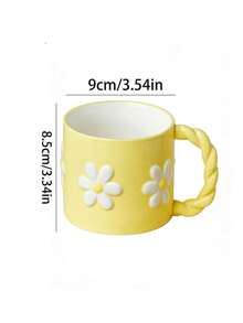 1pc 3D Embossed Ceramic Mug, French Countryside Style, Soft Pink/Yellow Body With White Daisy Pattern, Braided Handle, Rounded Rim, Suitable For Hot Beverages, Breakfast Milk Cup, Coffee Cup, Mother's Day Gift/Afternoon Tea With Friends, All Seasons