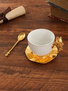 1 Set Ceramic Coffee Cup & Saucer With Spoon, 3D Butterfly Handle, Gold Tone Mug, Household Cup, Nordic Minimalist Milk Cup, Afternoon Tea Cup, Red Tea Cup, Valentine's Day Gift - Gold - View 9