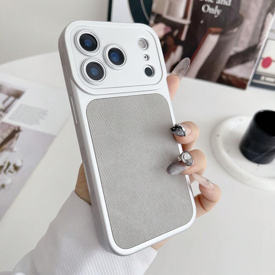 Denim Effect Leather Phone Case Compatible With IPhone 13, 13 Pro Max, 14, 14 Pro, 14 Pro Max, 15, 15 Pro Max, 16, 16 Pro Max, 17, 17 Pro, 17 Pro Max - Silver - View 1