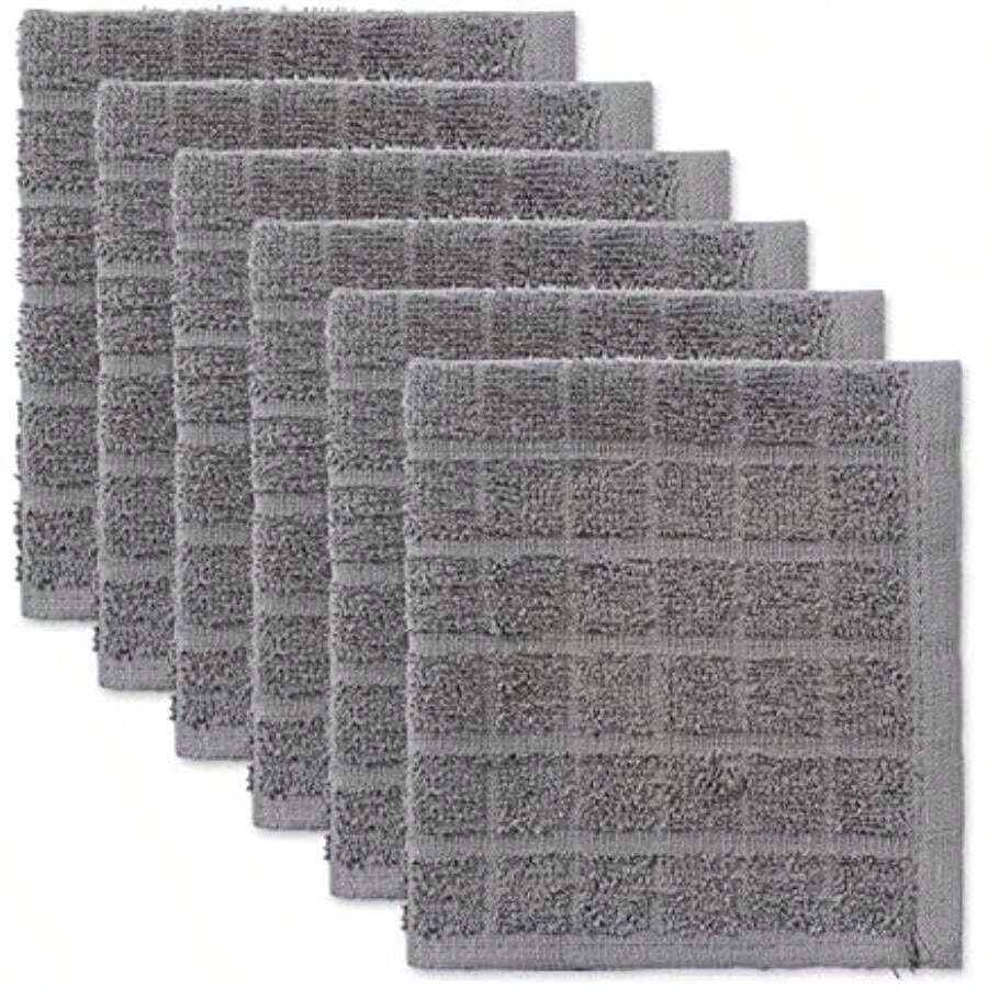 DII Basic Terry Collection - Juego de paños de Cocina para Ventana, 16 x 26 Pulgadas, Color sólido de guijarros, 4 Piezas(Gris Paño de cocina) - Multicolor - Ver 1