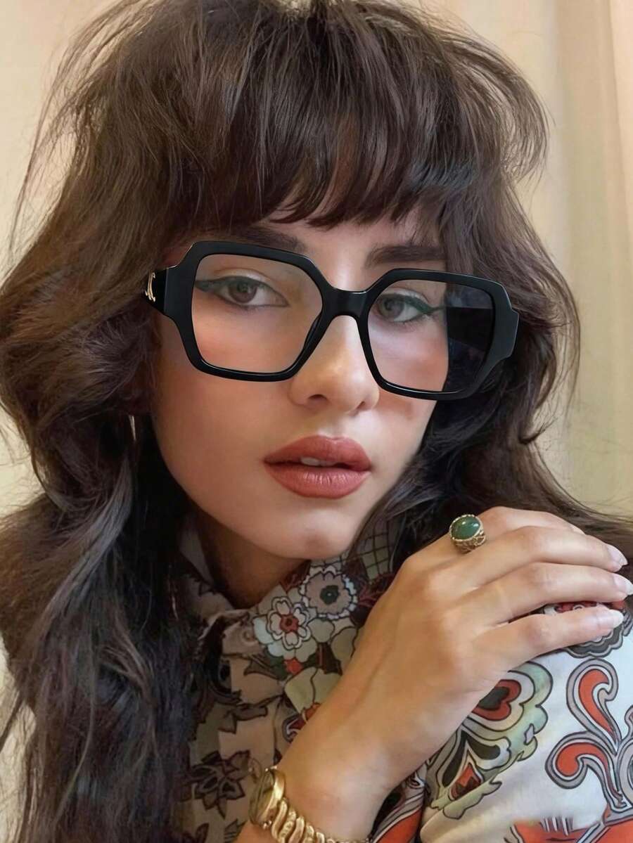 1 Pair Leopard Print Oversized Retro Personalized Transparent Eyeglasses, Oval Versatile Clear Lens - 3909-Đen - Xem 1