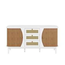 Sideboard, Rattan Chest Of Drawers, Chest Of Drawers With Sliding Doors, Adjustable Shelves, Curved Top - White - View 11