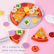 51 Piezas de Juguetes de Pizza de Madera para Niños, Comida de Juguete para de Pizza, Juego de Comida de Juego de Roles, Accesorios de Cocina con Horno, Regalo para Niños de 3 4 5 6 Años - 1 - Ver 6
