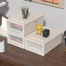 6.8 L Plastic Stacking Storage Drawer Unit Plastic Storage Drawers 3 Packs - Beige - View 6