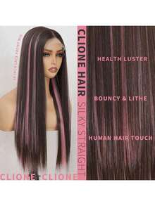 BMNH 13x4 Lace Front Wig, 180% Density, Wavy Curly, Ombre Pink & Black, Glueless Lace Front Wig, Highlight Pink - SNatural/Pink - View 6