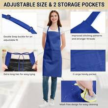 Chef Apron For Men And Women Wash Free Bib Apron With 2 Pockets Water & Oil Proof Adjustable Aprons,Blue - Blue - 查看 5