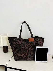 Borsa a mano da donna con stampa leopardata, borsa a tracolla/sotto braccio casual minimalista di grande capacità, borsa da lavoro (stile college) - Multicolore - Visualizzare 4