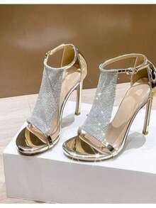 2026 Summer Silver Banquet Shoes, Sexy Open Toe High Heels, Fashion Rhinestone Dress Sandals For Women, Stilettos - Silver - View 4