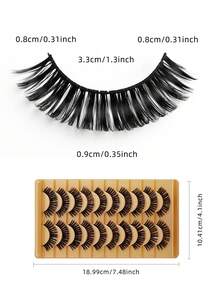 10 Pairs Natural Look D-Curl Faux Mink Lashes, Thick Cat Eye Lashes, Cartoon Lashes, Strip Lashes - Black-03 - View 2