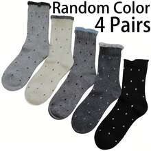 4 Pairs Women's Fashion Versatile Ruffled Polka Dot Socks Autumn Winter Warm Mid-Calf Slouchy Socks - Nhiều màu - Xem 11