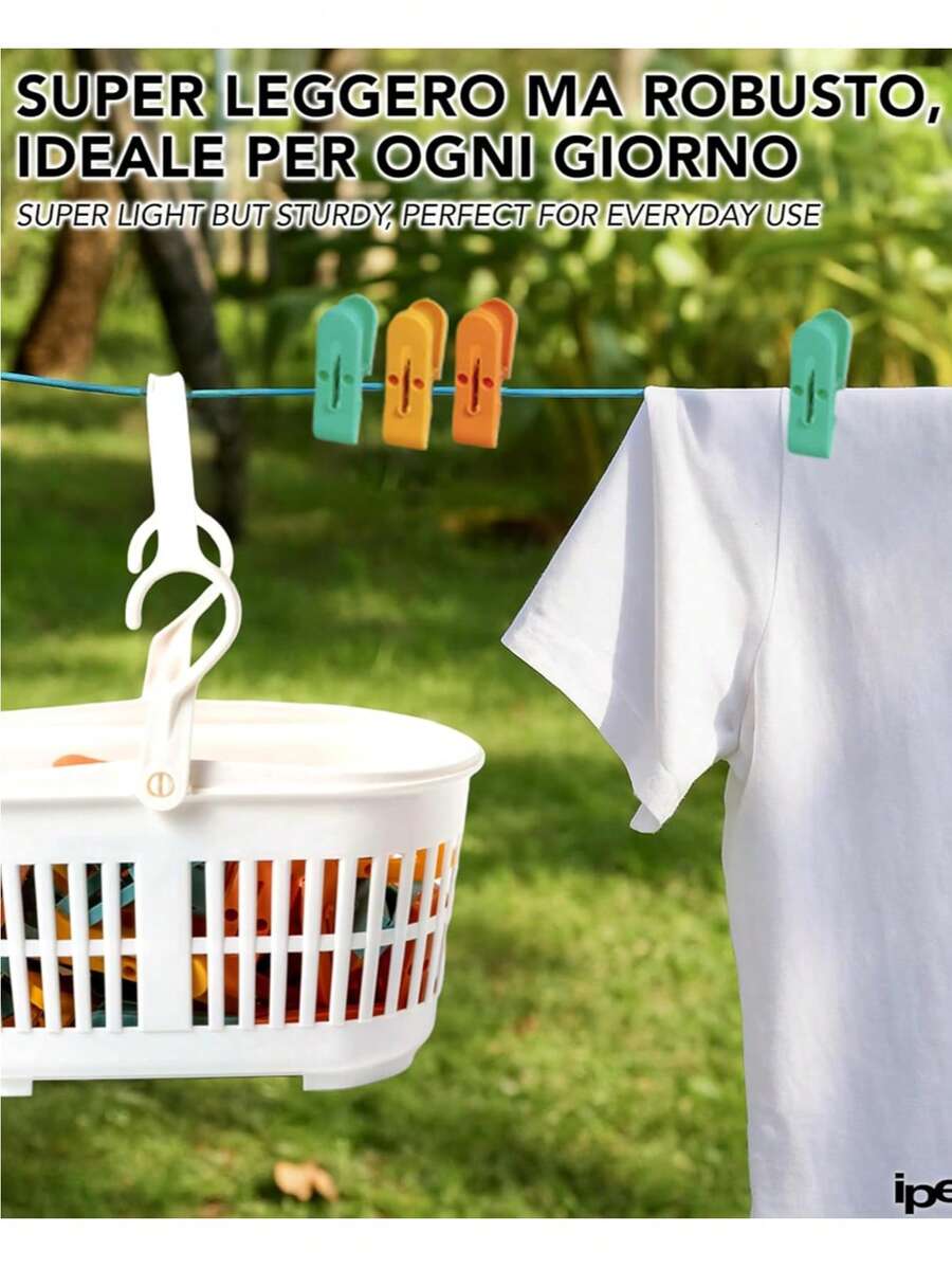 1/2套晾衣夾加晾衣繩套裝，自備收納籃，彩色，防滑設計，夾力強，優選pp材質，無異味，結實耐用，多功能，晾曬一併收納籃，彩色，防滑設計，夾力強，優選pp材質，無異味，結實耐用，多功能，晾曬一並裝點 - 彩色 - 查看 1