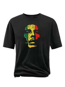 Men's Cotton T-Shirt With Round Neck And Colorful Pattern - White - View 1