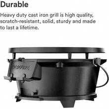 Round Cast Iron Grill And Cover Outdoor 2-In-1 Portable Tabletop Grill And Griddle - 100% Cast Iron Enameled Durable Small Charcoal Grill Camping Stove Or Hibachi Grill - Black - View 6