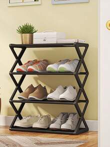 1pc 4-Tier Stackable Foldable Plastic Shoe Rack - Space-Saving X-Shaped Storage Organizer, Suitable For Entryway, Hallway, Bedroom And Dorm, Black, Easy Assembly, Durable Plastic Design, Shoe Storage Rack, Practical Shelf - Multicolor - View 8
