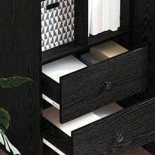 Larryhot Aparador alto con cajón Roble Negro 45,5 x 34 x 127 cm, Robusto y duradero, fácil de montar, una opción ideal para la decoración del hogar - Negro - Ver 4