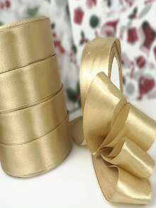 22 Meters (866 Inches) Of Champagne Gold Satin Ribbon, 1-Inch Wide Roll, For Gift Wrapping, Wedding Bouquets, DIY Crafts, Luxury Event And Party Decorations, Valentine's Day/Mother's Day Gift Wrapping Ribbons, Wedding Decorations, Party Supplies, Elegant Ribbons, Luxury Decorations, High-Quality Ribbons. - Multicolor - View 2