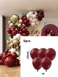 158件套酒红色气球拱门套装，包含各种尺寸的金色金属气球和酒红色珍珠乳胶气球，适用于毕业典礼、结婚纪念日、生日派对、迎婴派对、情人节派对装饰。 - 彩色 - 查看 11