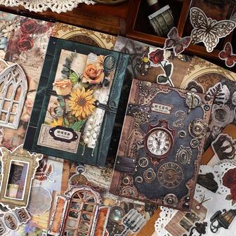 一包200张复古斑驳记忆材料包，（100张材料纸）（80张日式纸贴纸）（20张白色卡纸）复古手册装饰材料卡DIY装饰拼贴画返校季